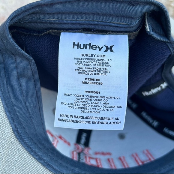 Hurley Snapback Hat Navy Gray Red Logo“Born From Water”Adjustable Cap Surf Skate - Picture 7 of 8